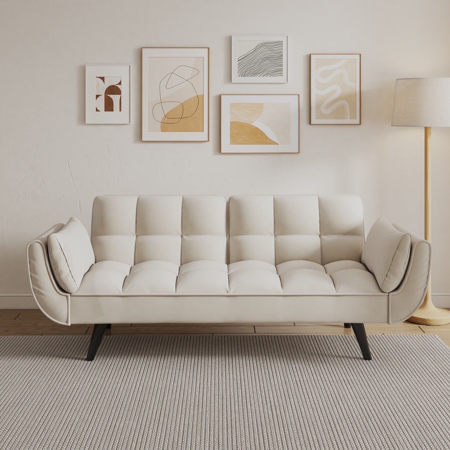 57 Velvet 2 Seater Convertible Sofa with Adjustable Backrest and Armrests for Compact Living Spaces