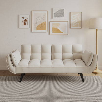 57 Velvet 2 Seater Convertible Sofa with Adjustable Backrest and Armrests for Compact Living Spaces