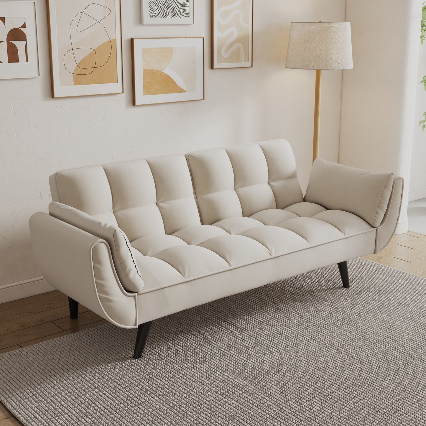 57 Velvet 2 Seater Convertible Sofa with Adjustable Backrest and Armrests for Compact Living Spaces
