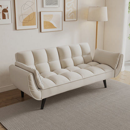 57 Velvet 2 Seater Convertible Sofa with Adjustable Backrest and Armrests for Compact Living Spaces