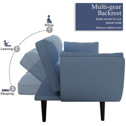 57 Velvet 2 Seater Convertible Sofa with Adjustable Backrest and Armrests for Compact Living Spaces