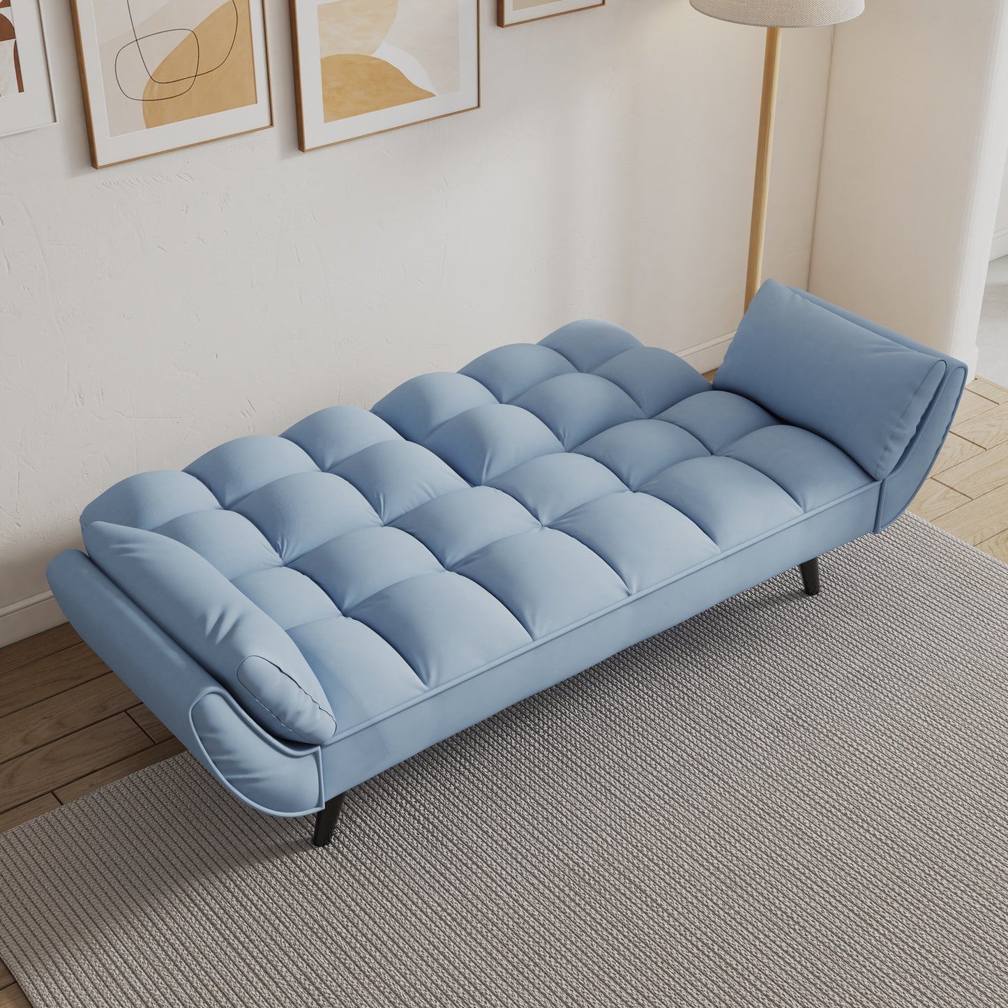 57 Velvet 2 Seater Convertible Sofa with Adjustable Backrest and Armrests for Compact Living Spaces