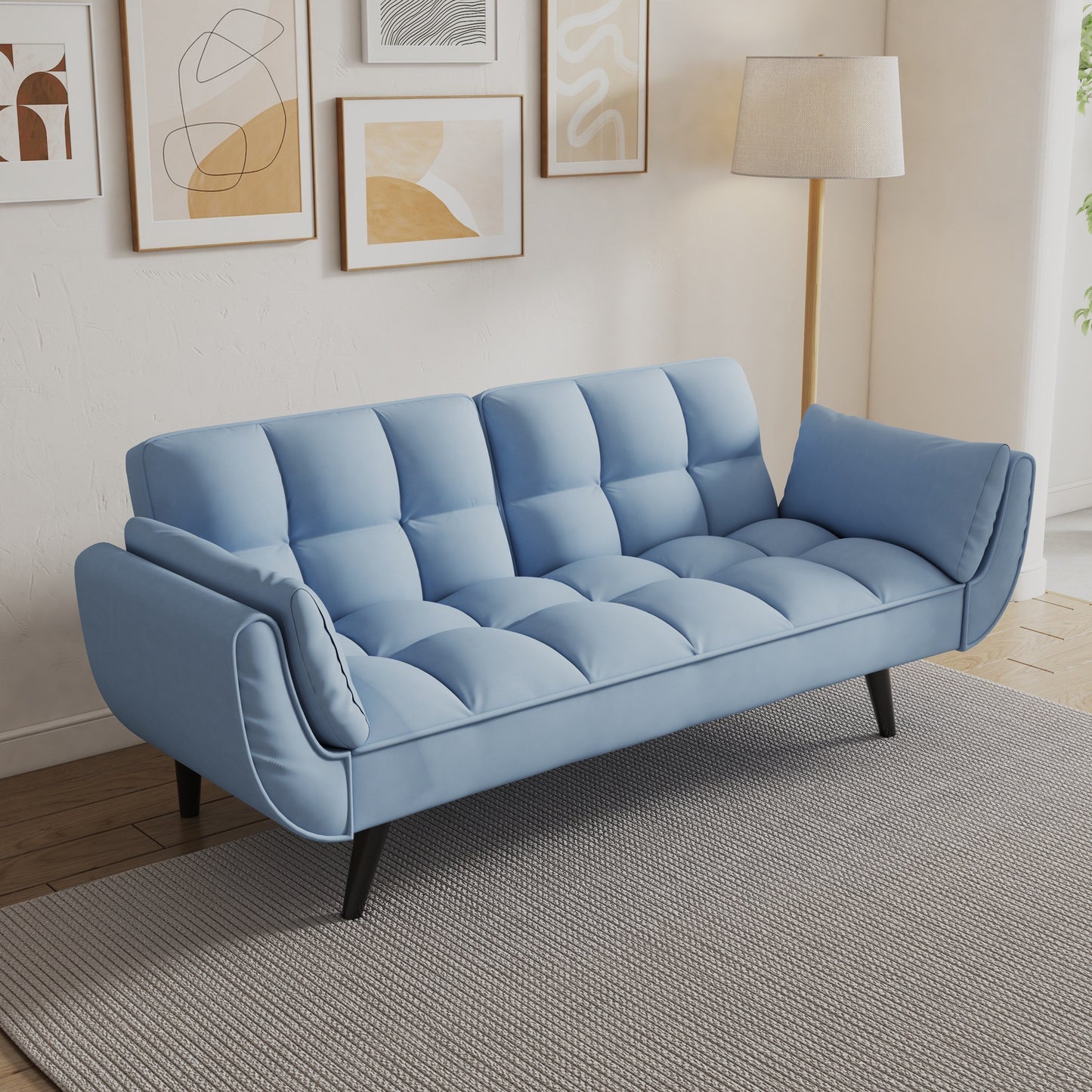 57 Velvet 2 Seater Convertible Sofa with Adjustable Backrest and Armrests for Compact Living Spaces