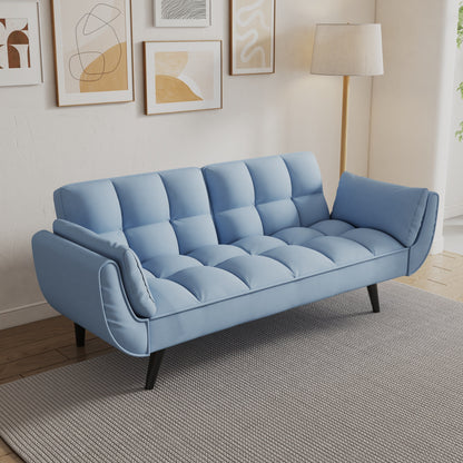 57 Velvet 2 Seater Convertible Sofa with Adjustable Backrest and Armrests for Compact Living Spaces
