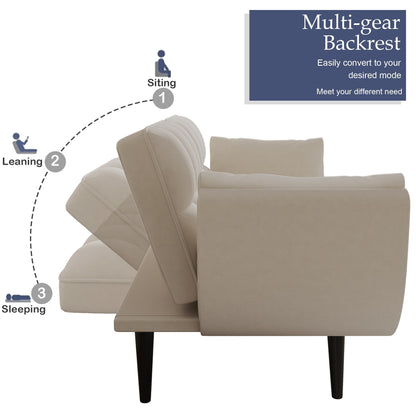 57 Velvet 2 Seater Convertible Sofa with Adjustable Backrest and Armrests for Compact Living Spaces