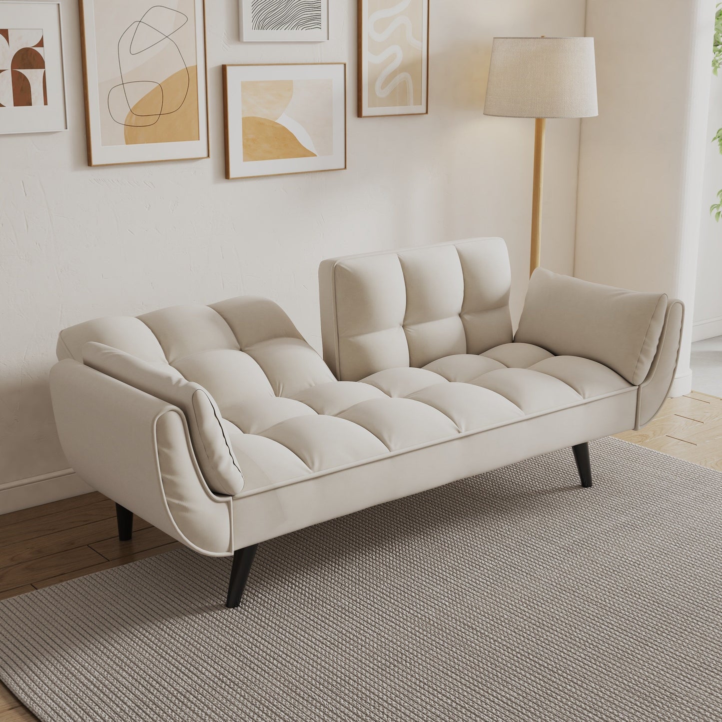 57 Velvet 2 Seater Convertible Sofa with Adjustable Backrest and Armrests for Compact Living Spaces