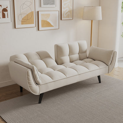 57 Velvet 2 Seater Convertible Sofa with Adjustable Backrest and Armrests for Compact Living Spaces
