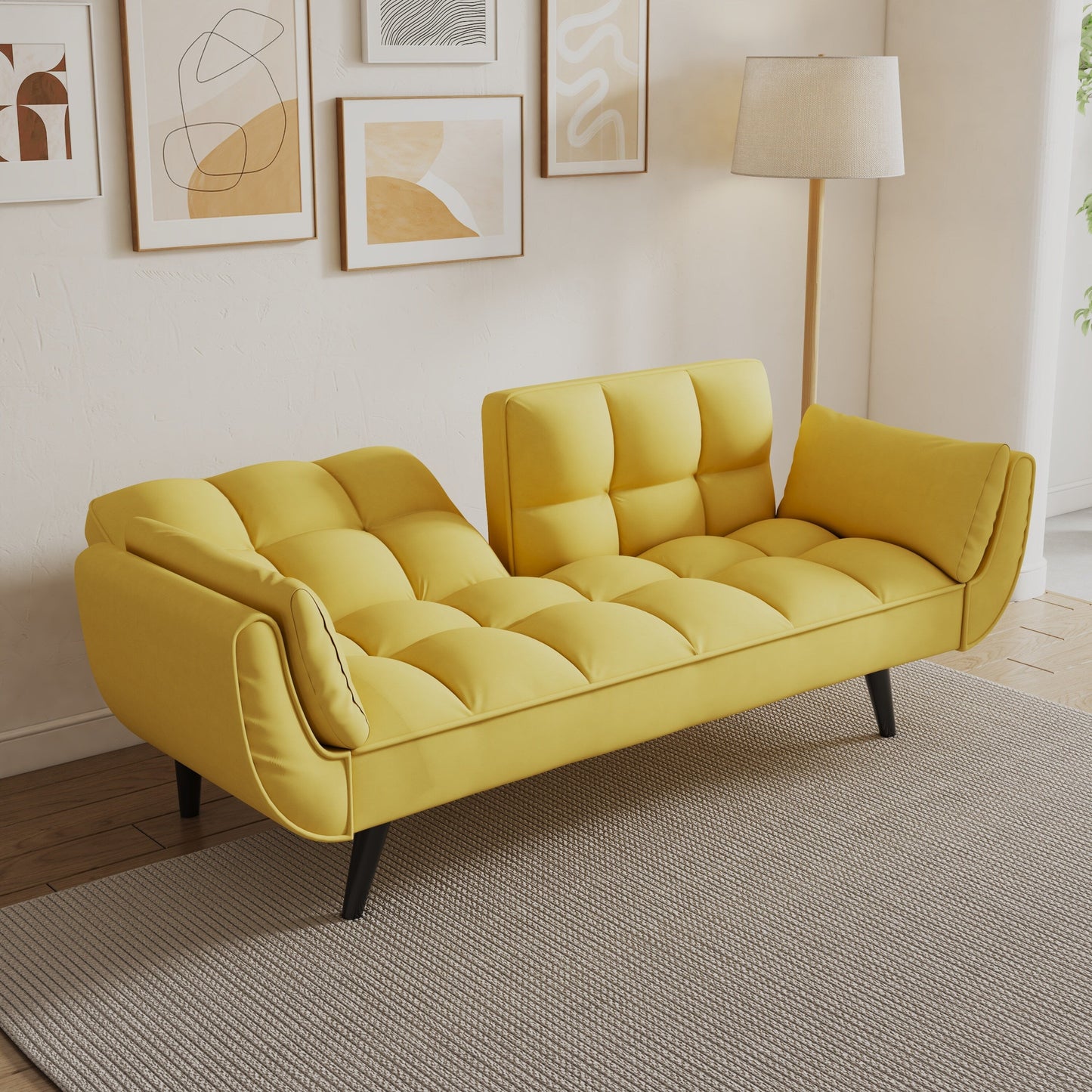 57 Velvet 2 Seater Convertible Sofa with Adjustable Backrest and Armrests for Compact Living Spaces