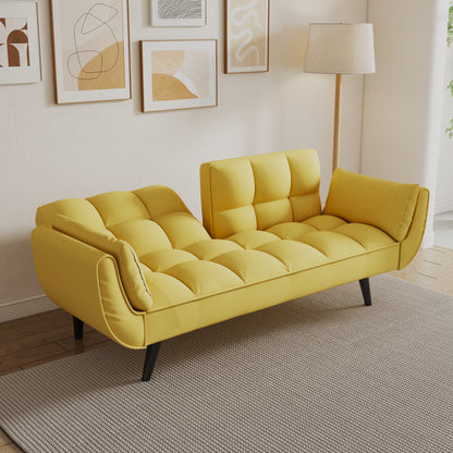 57 Velvet 2 Seater Convertible Sofa with Adjustable Backrest and Armrests for Compact Living Spaces