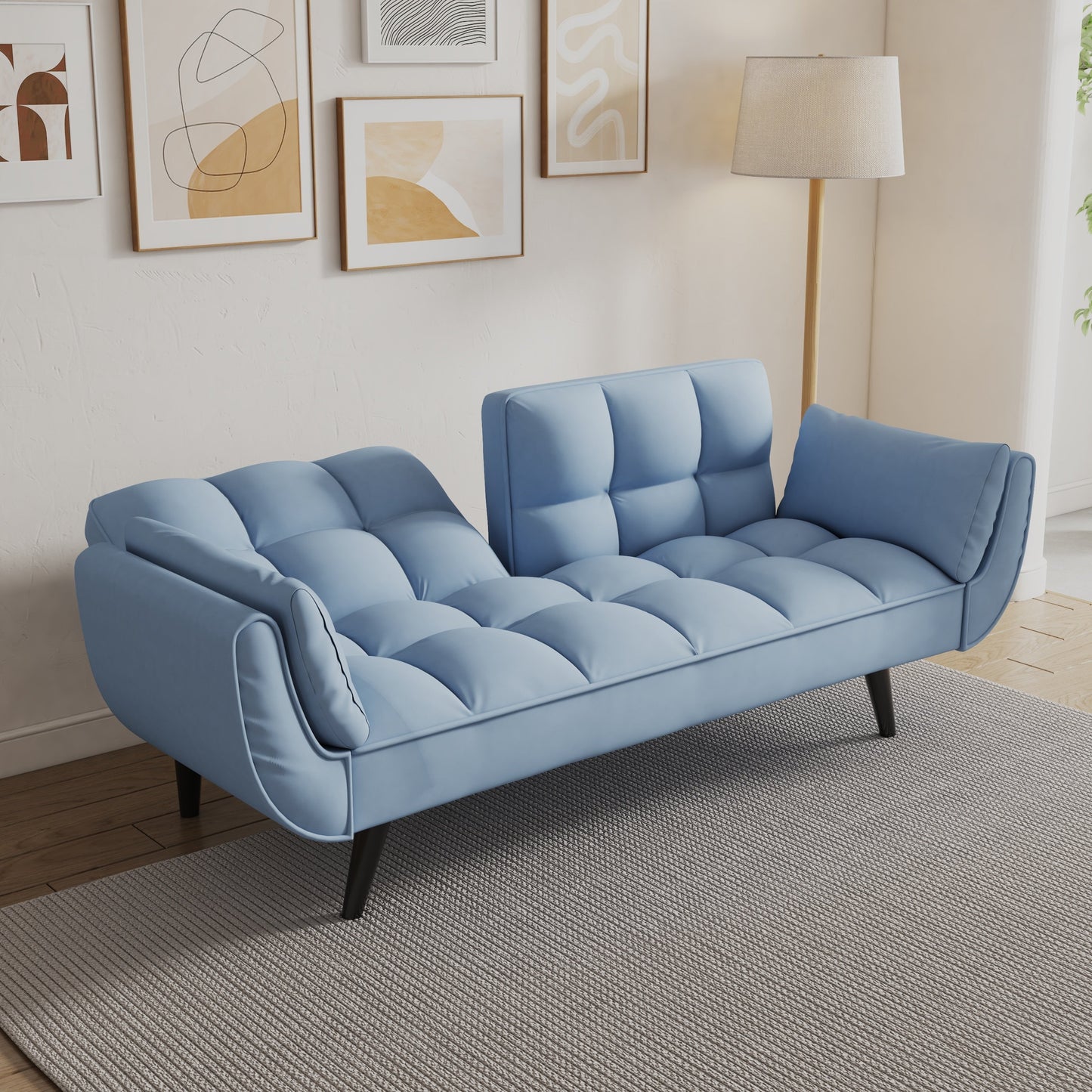 57 Velvet 2 Seater Convertible Sofa with Adjustable Backrest and Armrests for Compact Living Spaces