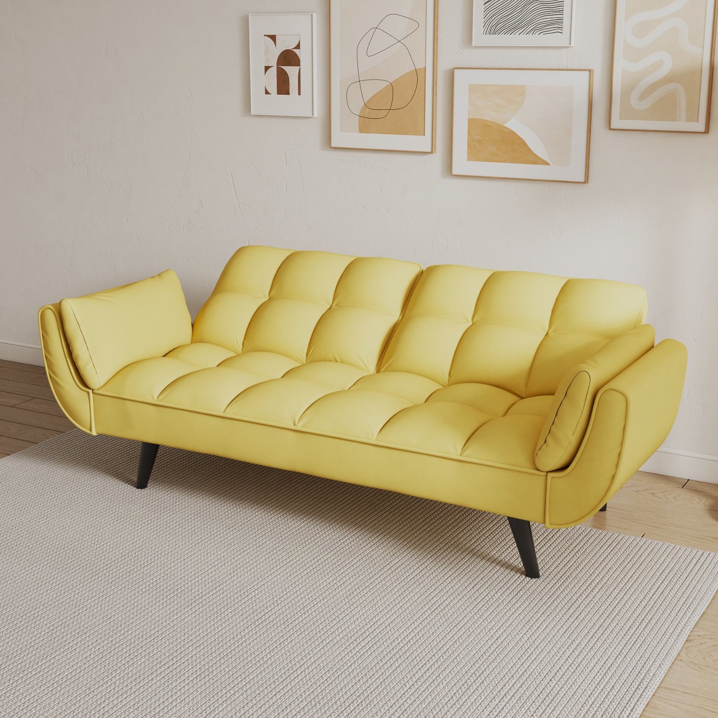 57 Velvet 2 Seater Convertible Sofa with Adjustable Backrest and Armrests for Compact Living Spaces