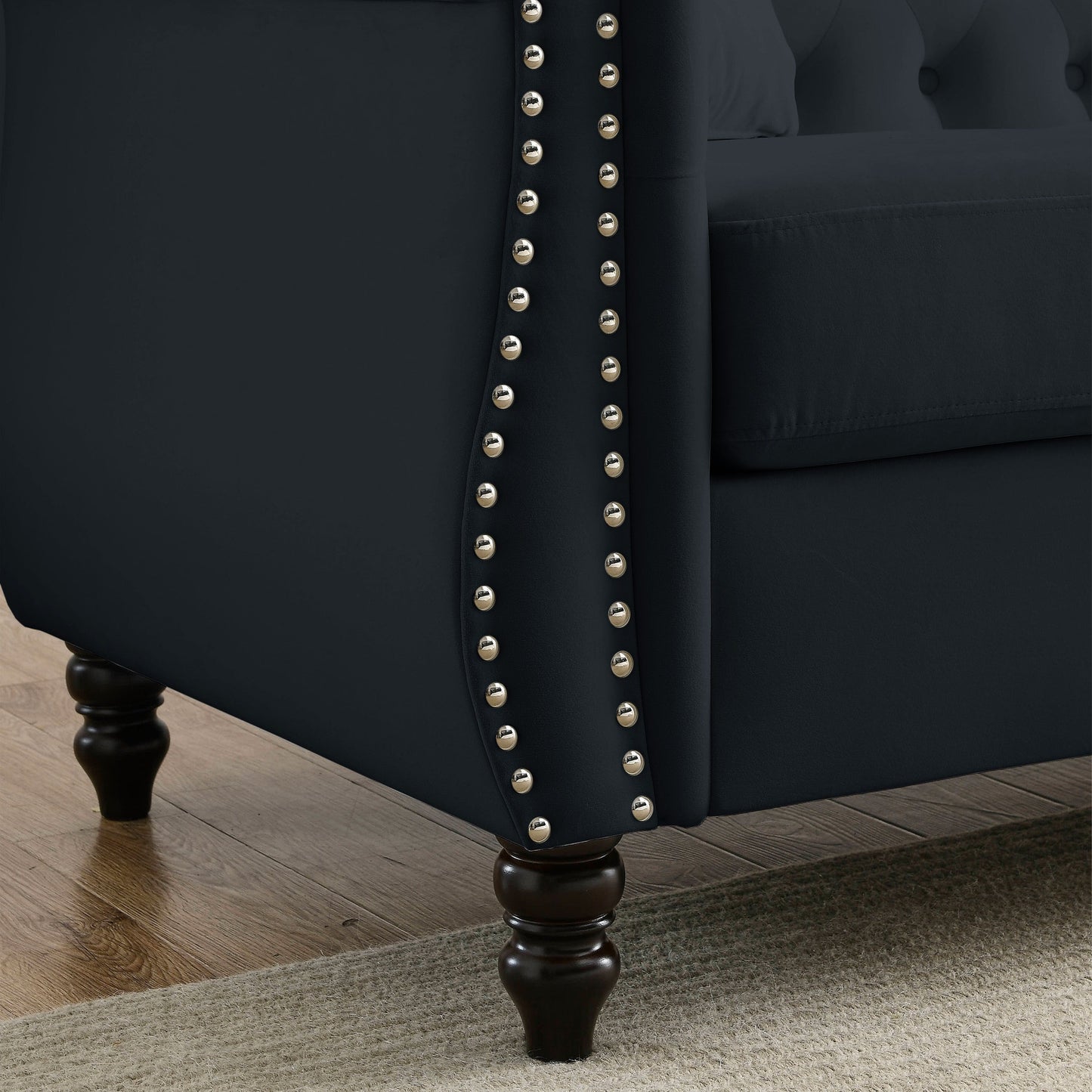 58.8 Velvet Chesterfield 2-Seater Sofa with Rolled Arms, Nailhead Trim, and 2 Pillows
