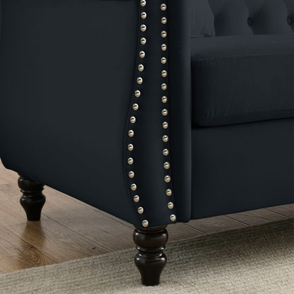 58.8 Velvet Chesterfield 2-Seater Sofa with Rolled Arms, Nailhead Trim, and 2 Pillows