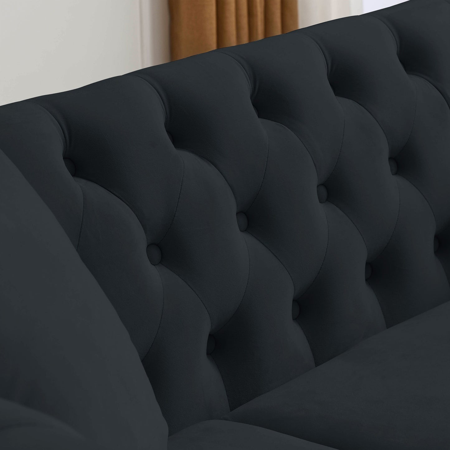 58.8 Velvet Chesterfield 2-Seater Sofa with Rolled Arms, Nailhead Trim, and 2 Pillows