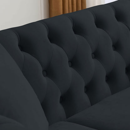 58.8 Velvet Chesterfield 2-Seater Sofa with Rolled Arms, Nailhead Trim, and 2 Pillows