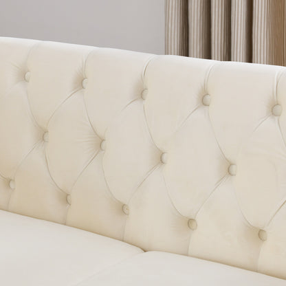 58.8 Velvet Chesterfield 2-Seater Sofa with Rolled Arms, Nailhead Trim, and 2 Pillows