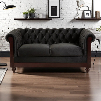 59.44 Velvet Chesterfield Loveseat Sofa with Rolled Arms, Tufted Backrest and 600LB Capacity