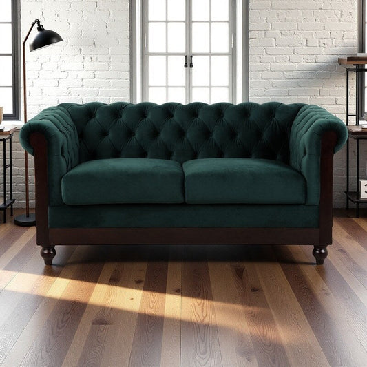 59.44 Velvet Chesterfield Loveseat Sofa with Rolled Arms, Tufted Backrest and 600LB Capacity