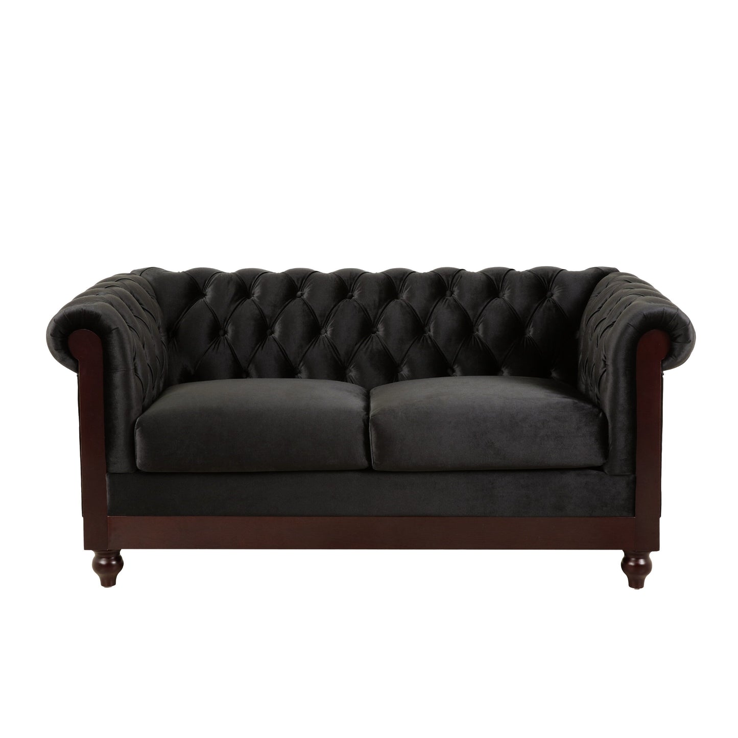 59.44 Velvet Chesterfield Loveseat Sofa with Rolled Arms, Tufted Backrest and 600LB Capacity