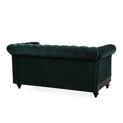 59.44 Velvet Chesterfield Loveseat Sofa with Rolled Arms, Tufted Backrest and 600LB Capacity