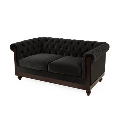 59.44 Velvet Chesterfield Loveseat Sofa with Rolled Arms, Tufted Backrest and 600LB Capacity