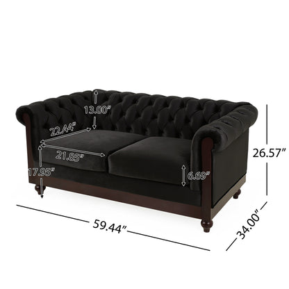 59.44 Velvet Chesterfield Loveseat Sofa with Rolled Arms, Tufted Backrest and 600LB Capacity
