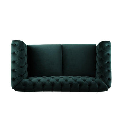 59.44 Velvet Chesterfield Loveseat Sofa with Rolled Arms, Tufted Backrest and 600LB Capacity