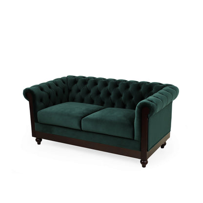 59.44 Velvet Chesterfield Loveseat Sofa with Rolled Arms, Tufted Backrest and 600LB Capacity