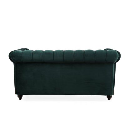 59.44 Velvet Chesterfield Loveseat Sofa with Rolled Arms, Tufted Backrest and 600LB Capacity