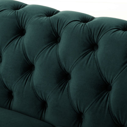 59.44 Velvet Chesterfield Loveseat Sofa with Rolled Arms, Tufted Backrest and 600LB Capacity