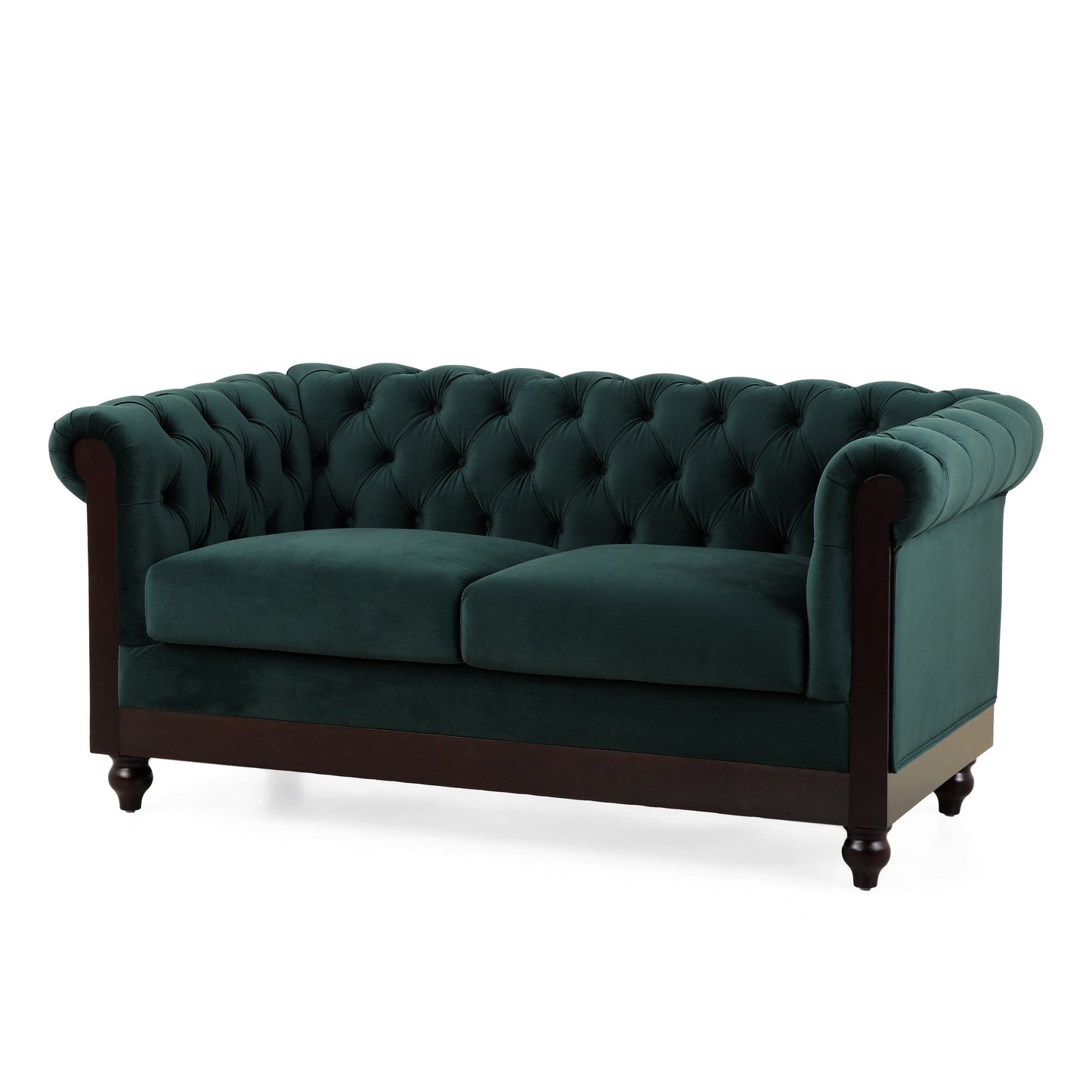 59.44 Velvet Chesterfield Loveseat Sofa with Rolled Arms, Tufted Backrest and 600LB Capacity