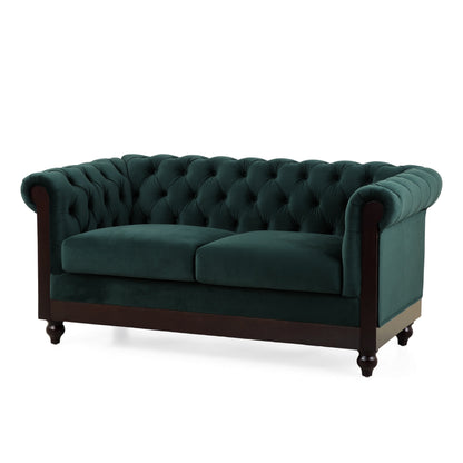59.44 Velvet Chesterfield Loveseat Sofa with Rolled Arms, Tufted Backrest and 600LB Capacity