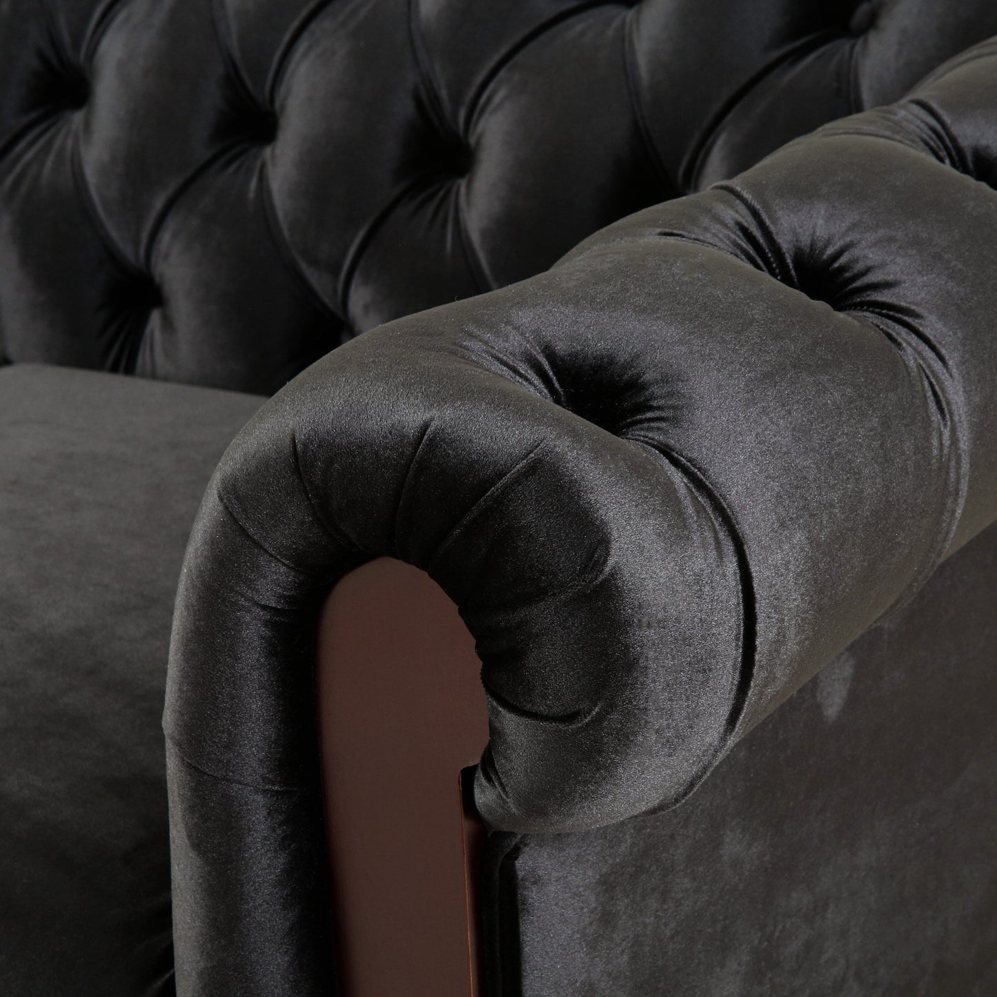 59.44 Velvet Chesterfield Loveseat Sofa with Rolled Arms, Tufted Backrest and 600LB Capacity