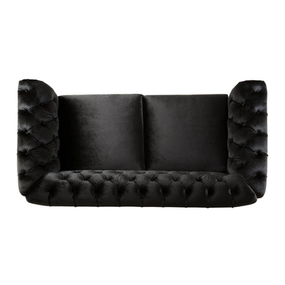 59.44 Velvet Chesterfield Loveseat Sofa with Rolled Arms, Tufted Backrest and 600LB Capacity