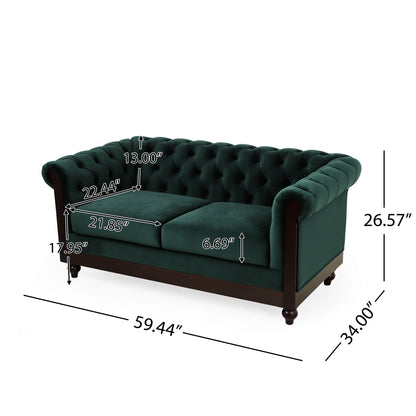 59.44 Velvet Chesterfield Loveseat Sofa with Rolled Arms, Tufted Backrest and 600LB Capacity