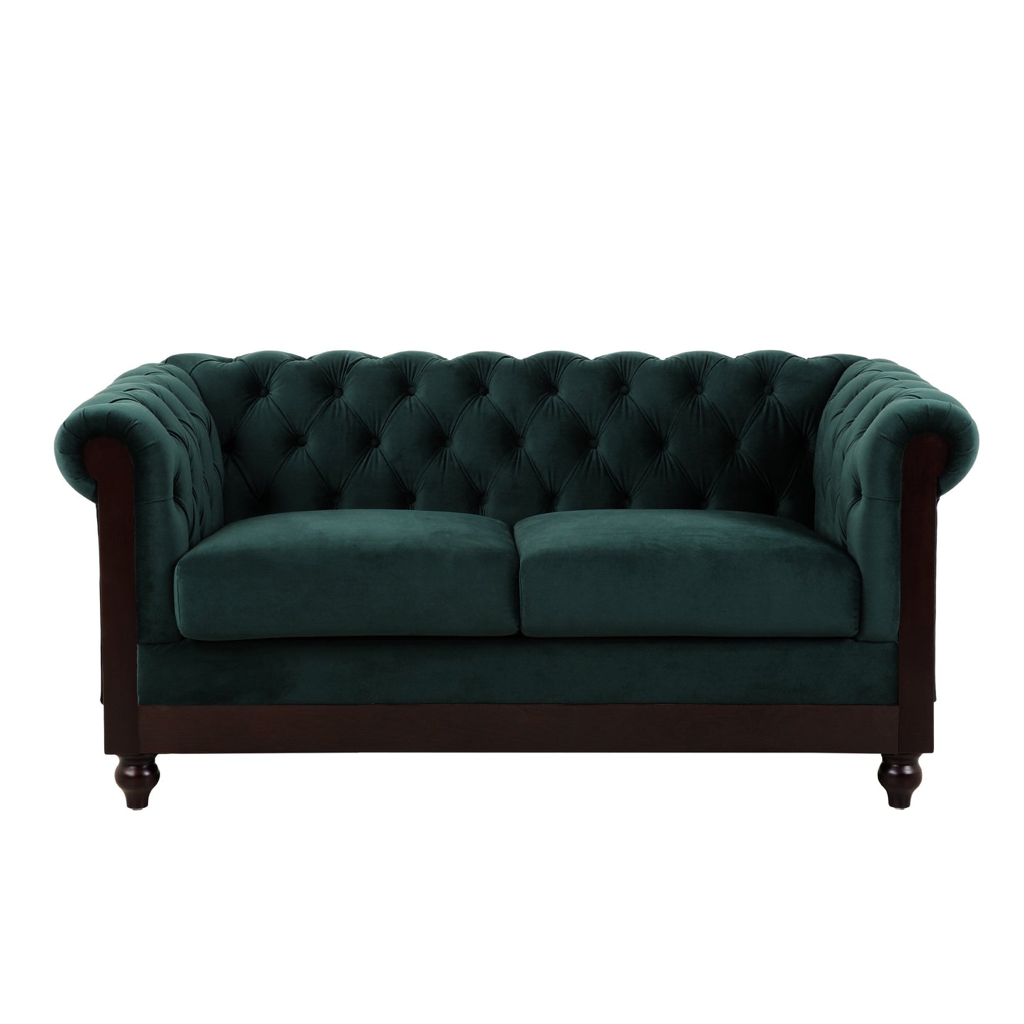 59.44 Velvet Chesterfield Loveseat Sofa with Rolled Arms, Tufted Backrest and 600LB Capacity
