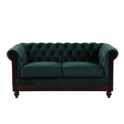 59.44 Velvet Chesterfield Loveseat Sofa with Rolled Arms, Tufted Backrest and 600LB Capacity