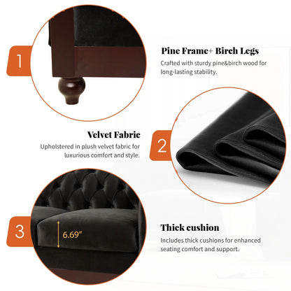 59.44 Velvet Chesterfield Loveseat Sofa with Rolled Arms, Tufted Backrest and 600LB Capacity