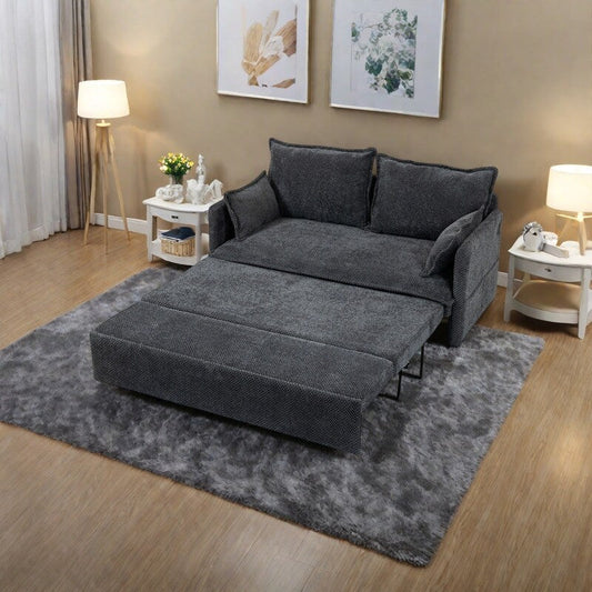 59.5 Corduroy Convertible Sofa Bed with Pull-Out Sleeper, USB/C-Type Charging Ports, and Side Storage