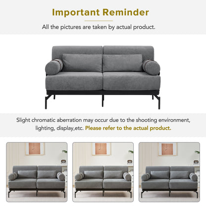59 Chenille Modern Loveseat Sofa with USB Charging Ports, Cylindrical Armrests, and 440lb Capacity