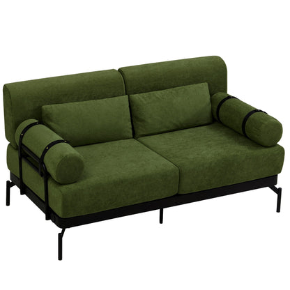 59 Chenille Modern Loveseat Sofa with USB Charging Ports, Cylindrical Armrests, and 440lb Capacity
