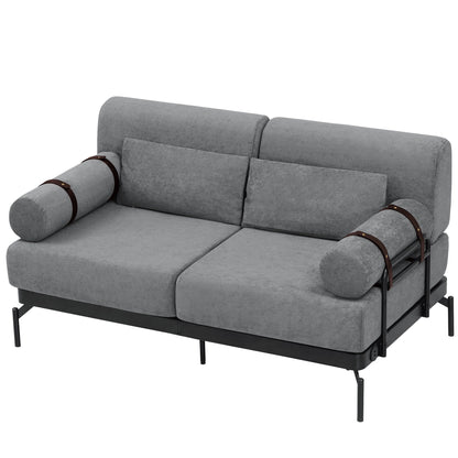59 Chenille Modern Loveseat Sofa with USB Charging Ports, Cylindrical Armrests, and 440lb Capacity