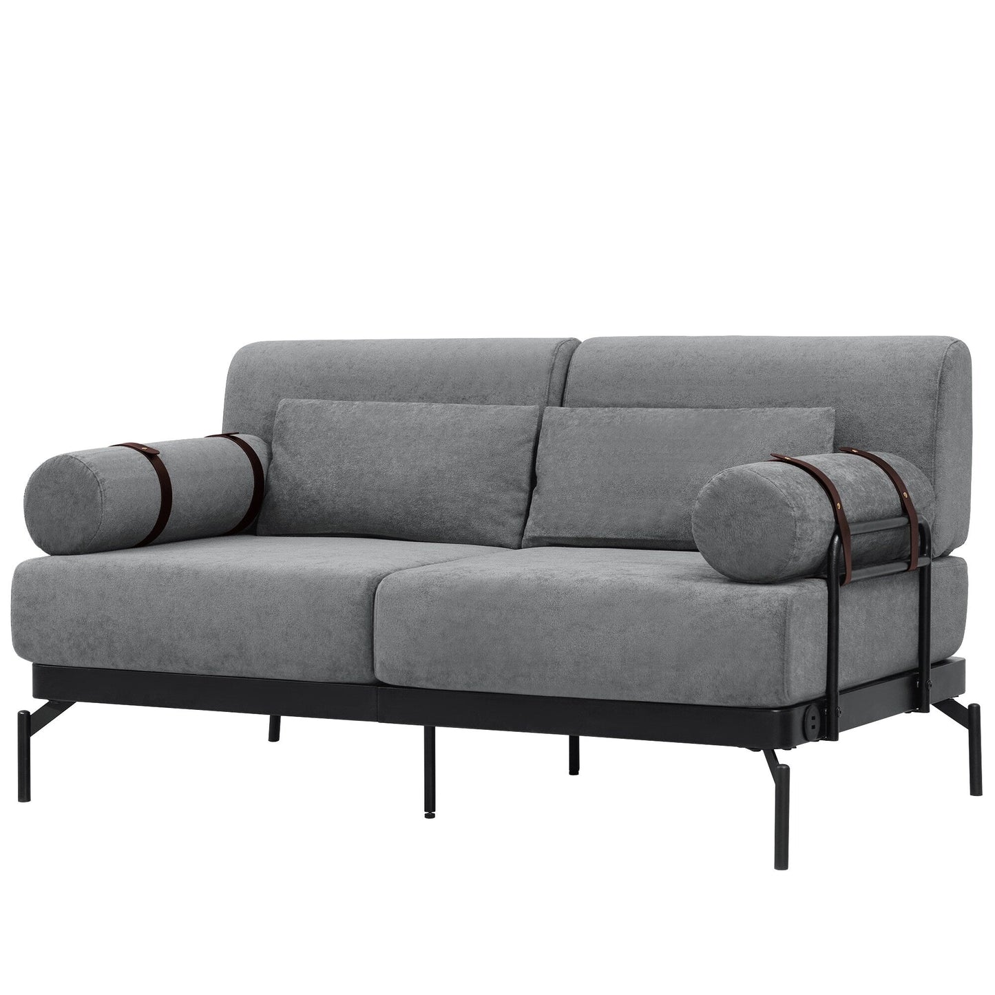 59 Chenille Modern Loveseat Sofa with USB Charging Ports, Cylindrical Armrests, and 440lb Capacity