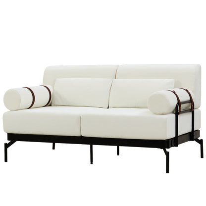 59 Chenille Modern Loveseat Sofa with USB Charging Ports, Cylindrical Armrests, and 440lb Capacity