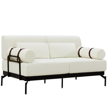 59 Chenille Modern Loveseat Sofa with USB Charging Ports, Cylindrical Armrests, and 440lb Capacity