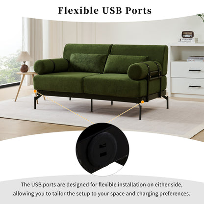 59 Chenille Modern Loveseat Sofa with USB Charging Ports, Cylindrical Armrests, and 440lb Capacity