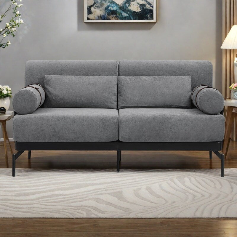 59 Chenille Modern Loveseat Sofa with USB Charging Ports, Cylindrical Armrests, and 440lb Capacity