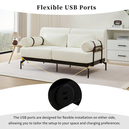 59 Chenille Modern Loveseat Sofa with USB Charging Ports, Cylindrical Armrests, and 440lb Capacity