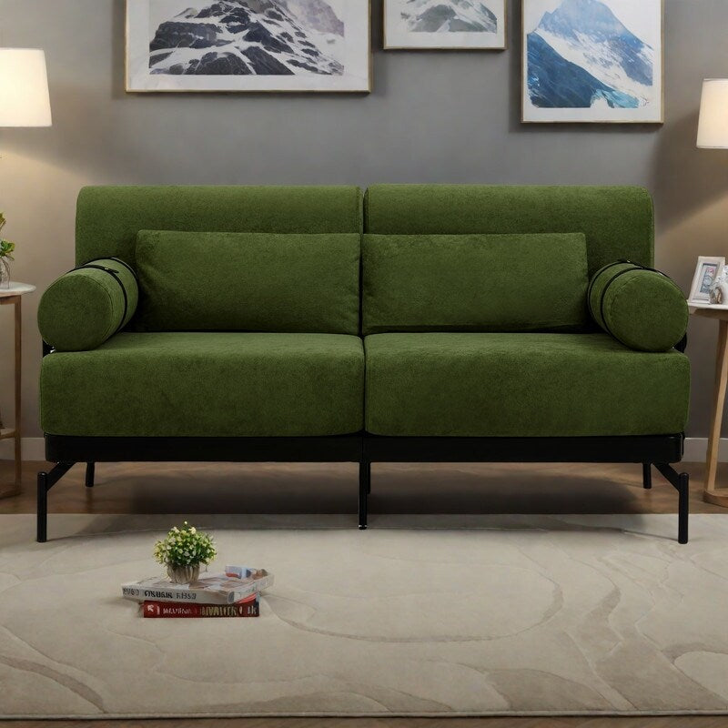 59 Chenille Modern Loveseat Sofa with USB Charging Ports, Cylindrical Armrests, and 440lb Capacity