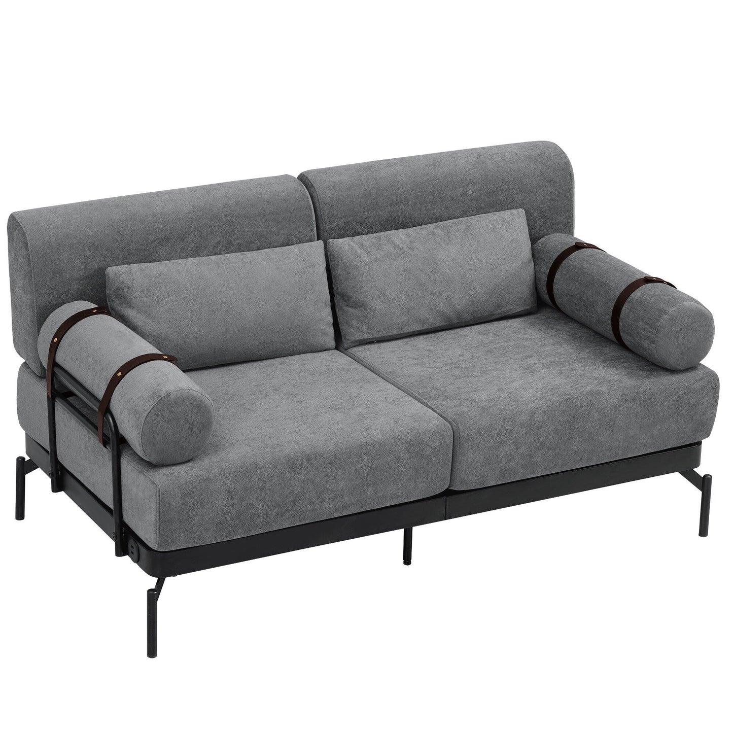 59 Chenille Modern Loveseat Sofa with USB Charging Ports, Cylindrical Armrests, and 440lb Capacity